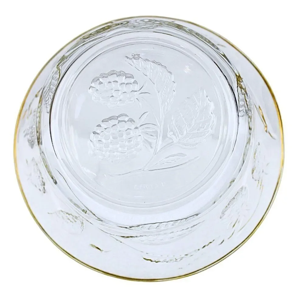 Bowl Wild Berry Clear Glass Gold Rim France Embossed Berry & Vines France 5-inch